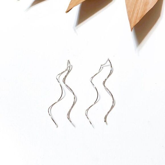 Silver  threader earrings  S336 - Picture 2 of 3